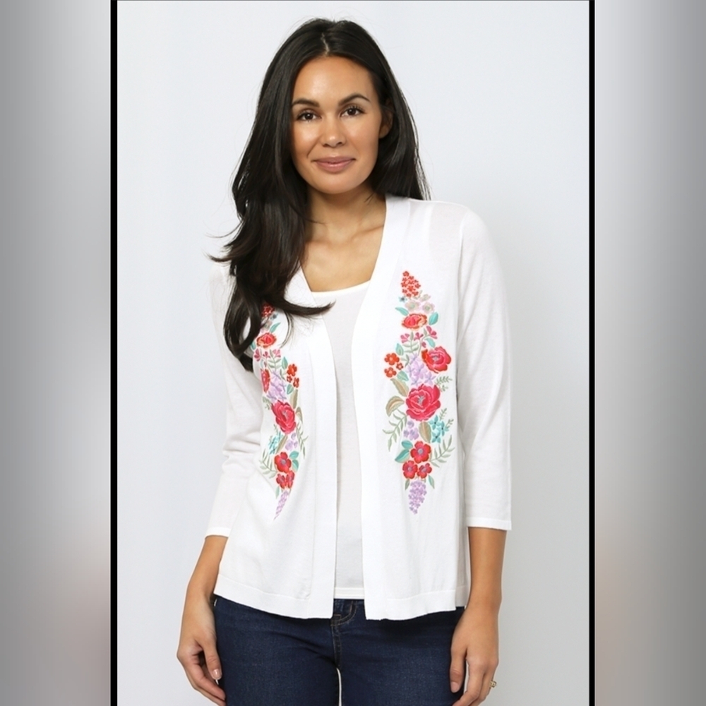 Leo & Nicole open drape embroidered flower cardigan size L